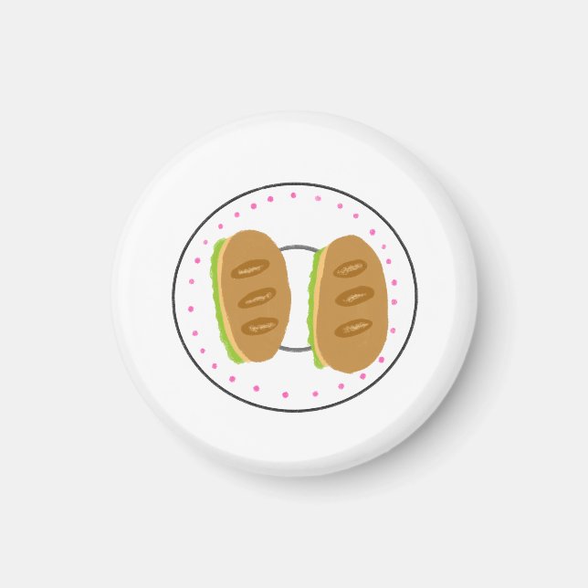 Mini Baguette Smörgås Tallrik Brödälskare Present Magnet (Framsidan)