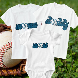 Mini Baseboll Familj Matchande Blå Typografi T Shirt