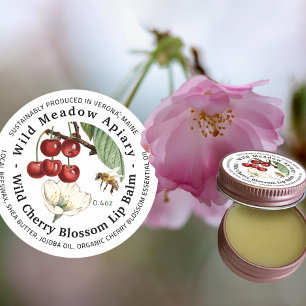 Mini Beeswax Lip Balm Container Lid Label Cherry Runt Klistermärke