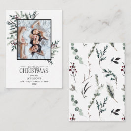 Mini Black Winter Botanical Photo God jul Anteckningskort