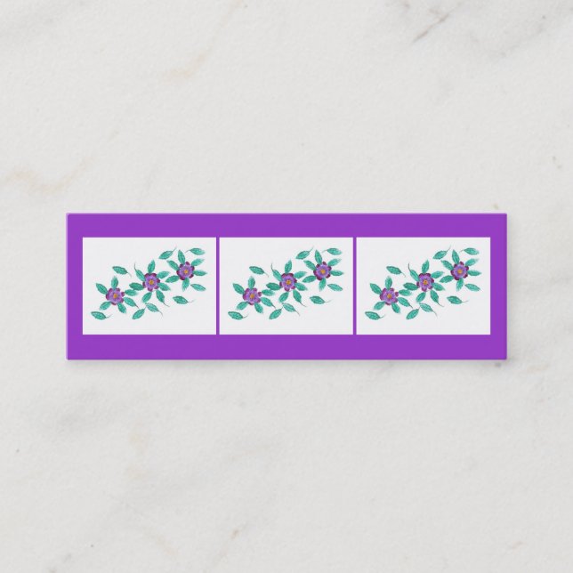 Mini- bokmärkekort, purpurfärgade Primroseblommor Mini Visitkort (Framsida)