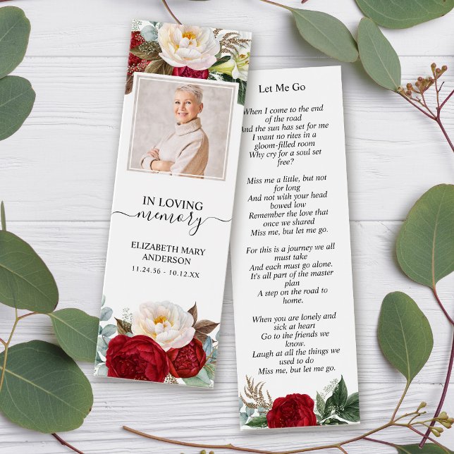 Mini Bookmark för Blommigten Funeral Memorial Red  Litet Visitkort (Skapare uppladdad)