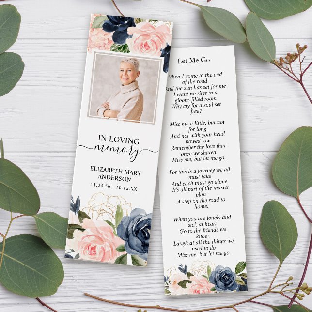 Mini Bookmark för Rosa Navy-Blommigten för begravn Litet Visitkort (Skapare uppladdad)