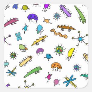 Mini Bugs och Mini Beasts Fyrkantigt Klistermärke