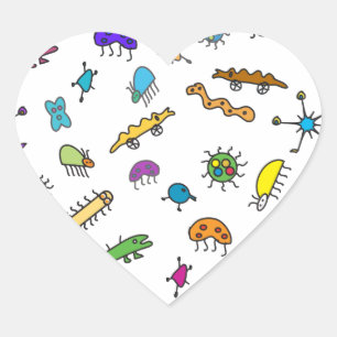 Mini Bugs och Mini Beasts Hjärtformat Klistermärke