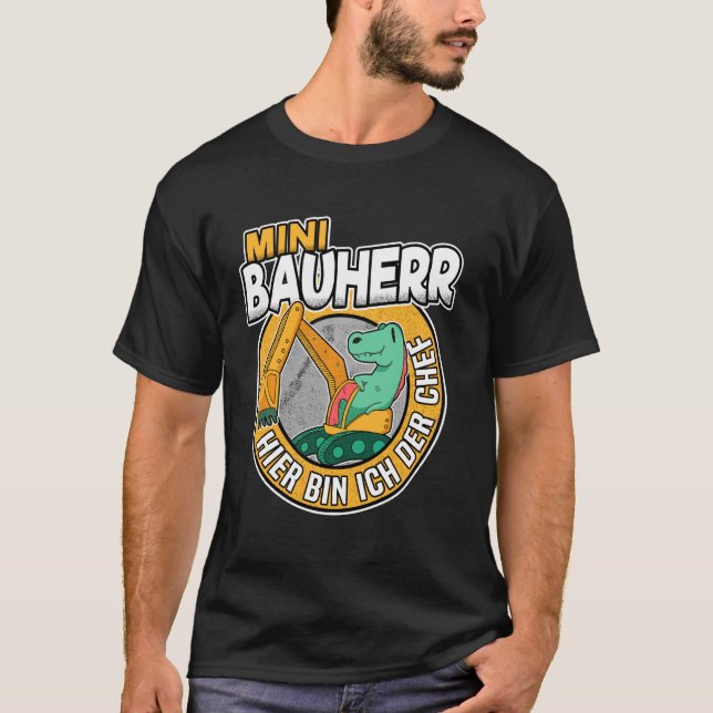 Mini Builder Dino Digger Construction Maskiner Con T Shirt (Framsida)
