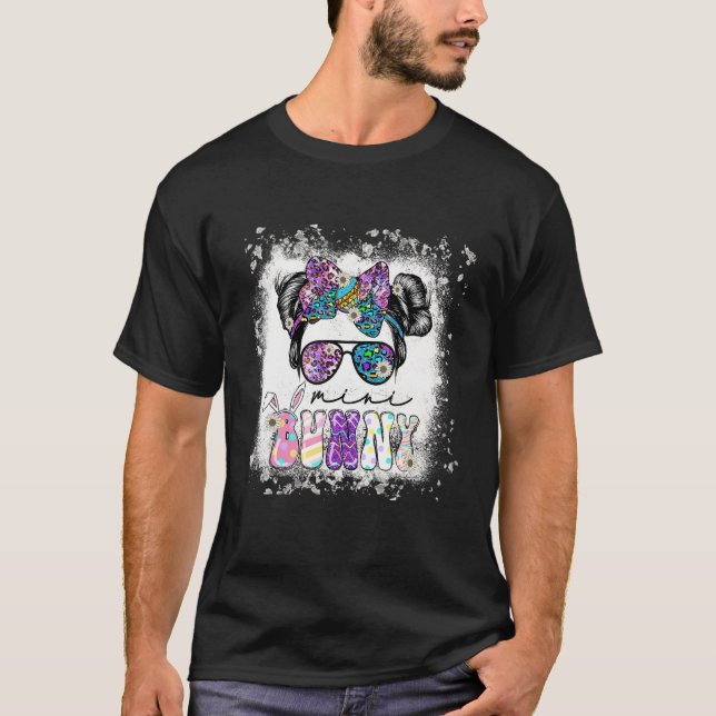 Mini Bunny Messy Bun Kidlife Påsk Day Bleached T Shirt (Framsida)