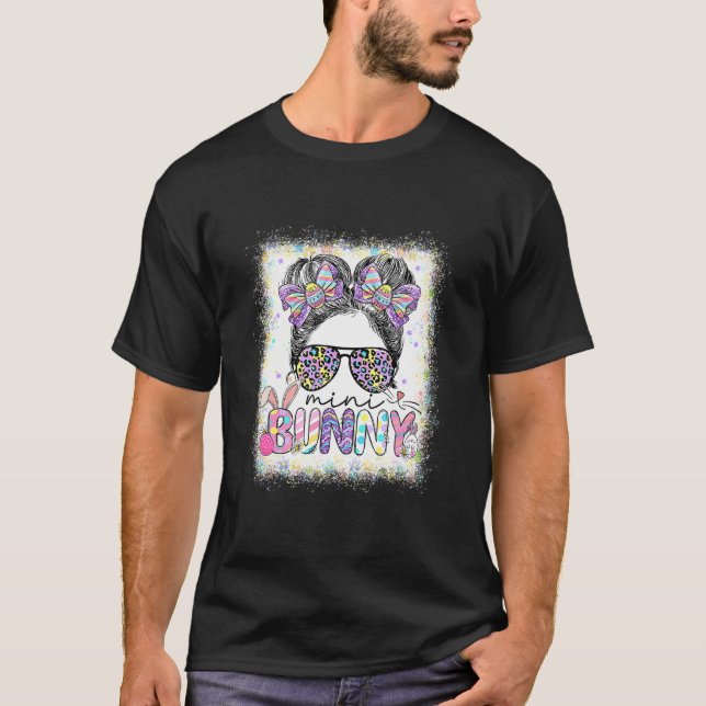 Mini Bunny Messy Bun Leopard Påsk Day Family App T Shirt (Framsida)