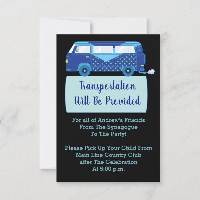 Mini Buss-kort för pub Bat mitzvah Transport Inbjudningar (Framsida)