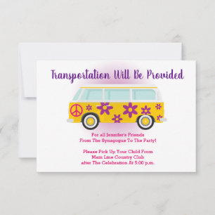 Mini Buss-kort för pub Bat mitzvah Transport Inbjudningar