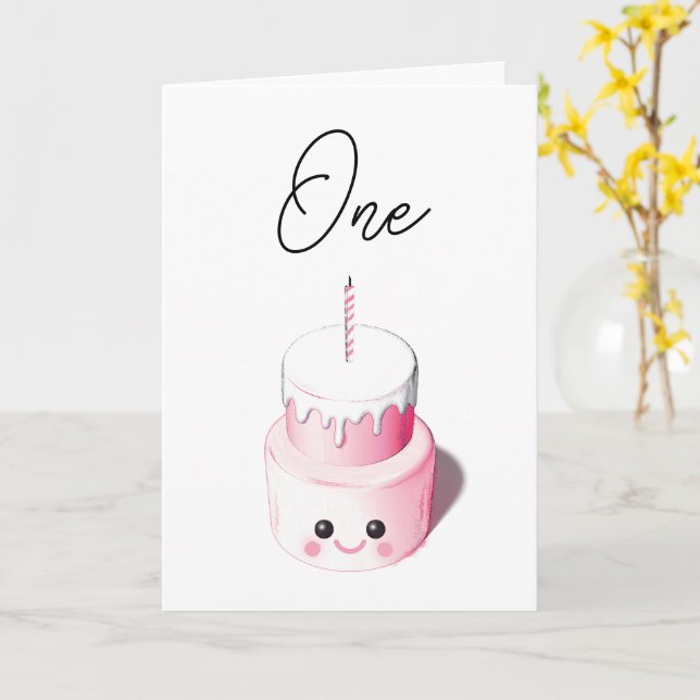 Mini Cake 1st Birthday Card för flicka Kort (Gul blomma)