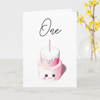 Mini Cake 1st Birthday Card för flicka Kort