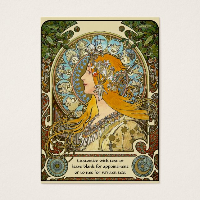 Mini Calendar Pocket Card med Mucha Zodiac-design Visitkort (Framsidan)