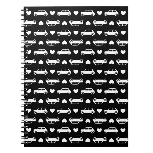 Mini Car Hearts Black Anteckningsbok (Framsidan)