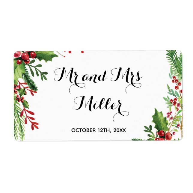 Mini champagne vin flaska etikett botaniskt bröllo fraktsedel (Framsidan)