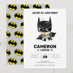 Mini Classic Batman Sketch Birthday Inbjudningar