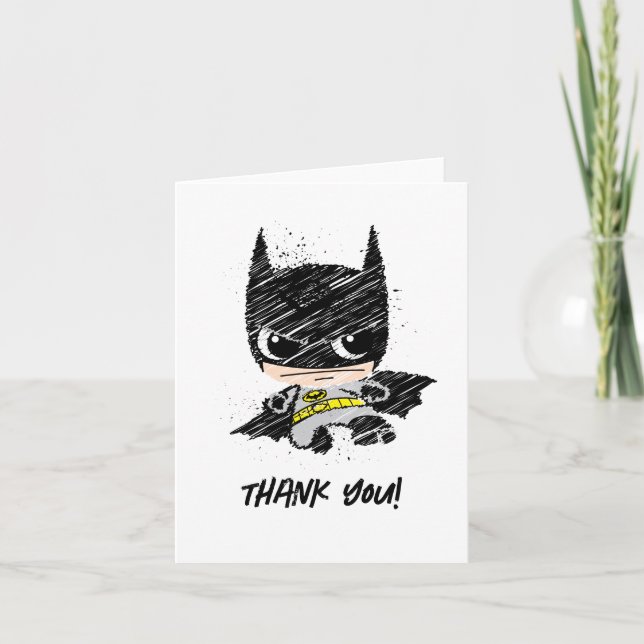 Mini Classic Batman Sketch Birthday - Thank You Tack Kort (Framsida)