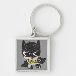 Mini Classic Batman Sketch Fyrkantig Silverfärgad Nyckelring