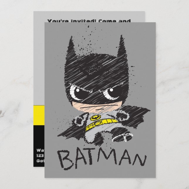 Mini Classic Batman Sketch Inbjudningar (Fram/baksida)