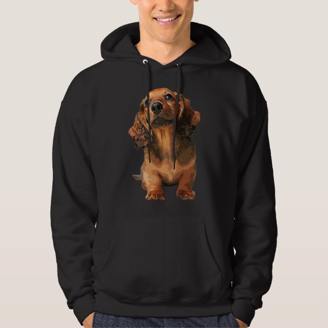 Mini Dachshund Long-styrd Shaded Red Puppy-Hund Hoodie (Framsida)