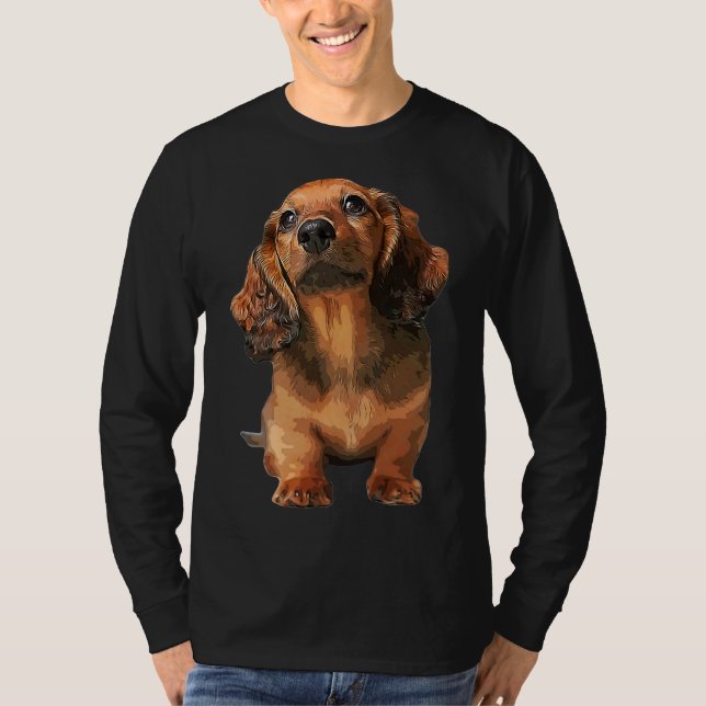 Mini Dachshund Long-styrd Shaded Red Puppy-Hund T Shirt (Framsida)
