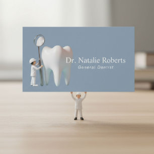 Mini Dentist & Bright Tooth Dusty Blue Dental Care Tidsbeställning Kort