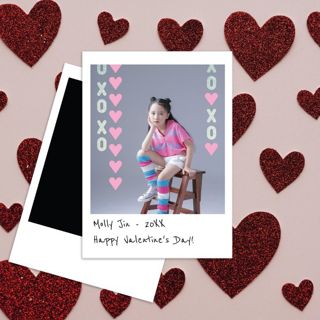 Mini direktfoto valentinskort | Rosa & Silver Anteckningskort (Skapare uppladdad)