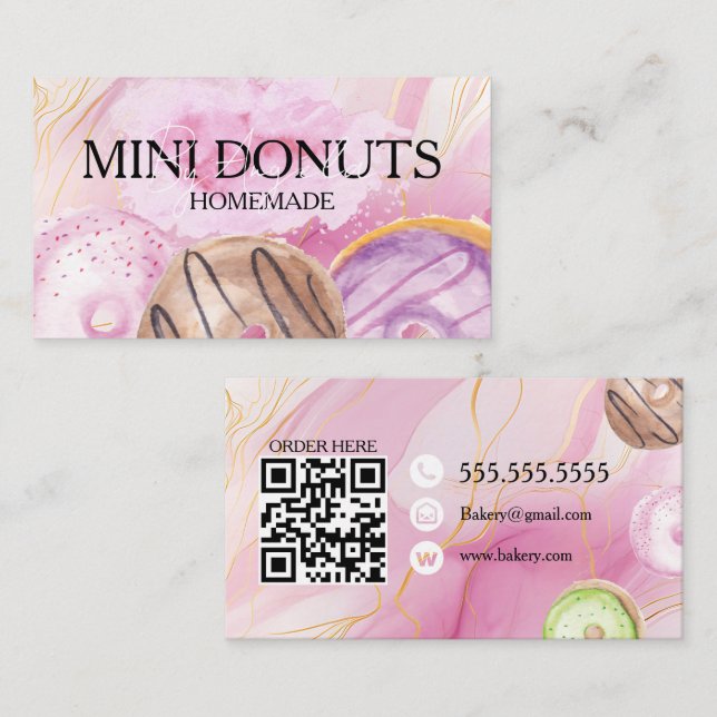 Mini Donuts Bagar Bageri Gods Vattenfärg Visitkort (Fram/baksida)