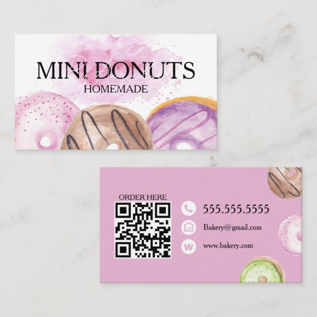 Mini Donuts Bagarbutik Godis Rosa Visitkort (Fram/baksida)