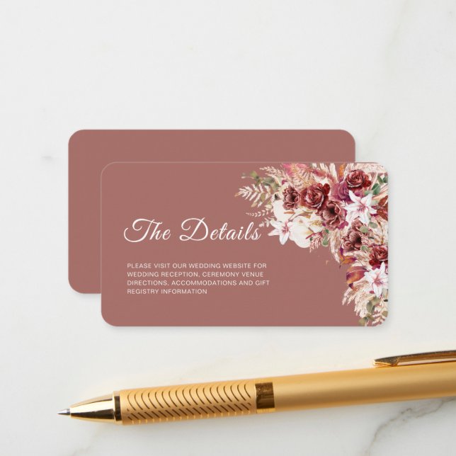 Mini Dusty Rosewood Floral QR Code Insert  Tilläggskort (Fram/Back In Situ)