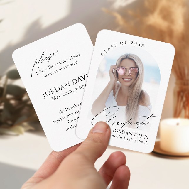 Mini Elegant Arch Photo Studenten Inbjudan (Mini Elegant Script Arch Photo Graduation Invite)