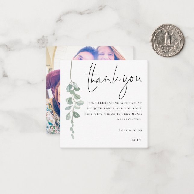 MINI Eucalyptus Photo 30års födelsedag Tack Anteckningskort (Fram/Back In Situ)