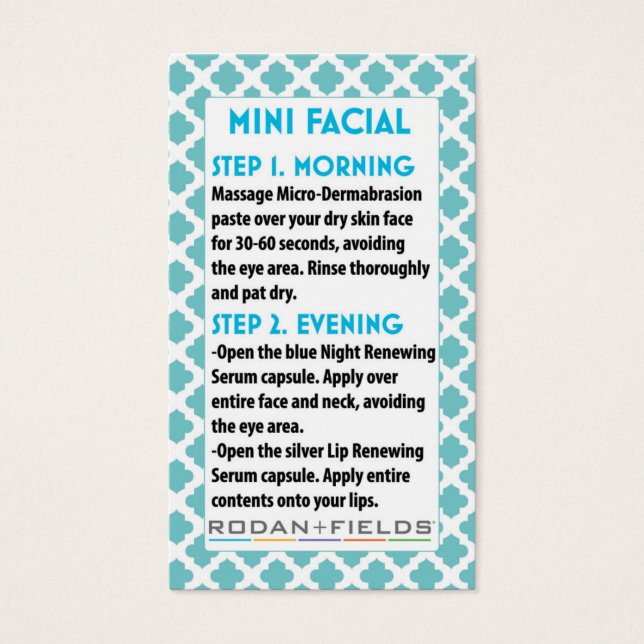 Mini Facial R +F card- Rodan + Fields facial Visitkort (Framsidan)