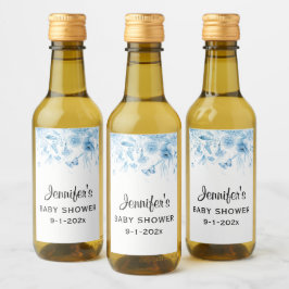 Mini Flaska Blue Pojke Shower Blommigt Drop Vinetikett