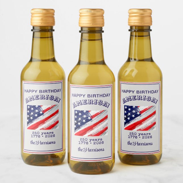 Mini flaska Glad födelsedag Amerika Rustik flagga Vinetikett (Flaskor)