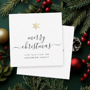 Mini God jul Elegant Script Guld Snowflake Anteckningskort