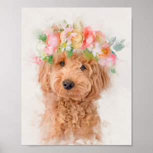 Mini Goldendoodle Hund Flower Krona Porträtt Poster