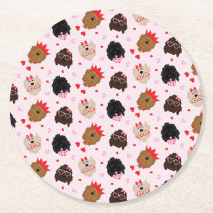 Mini Goldendoodle Hundar Valentines day Underlägg Papper Rund