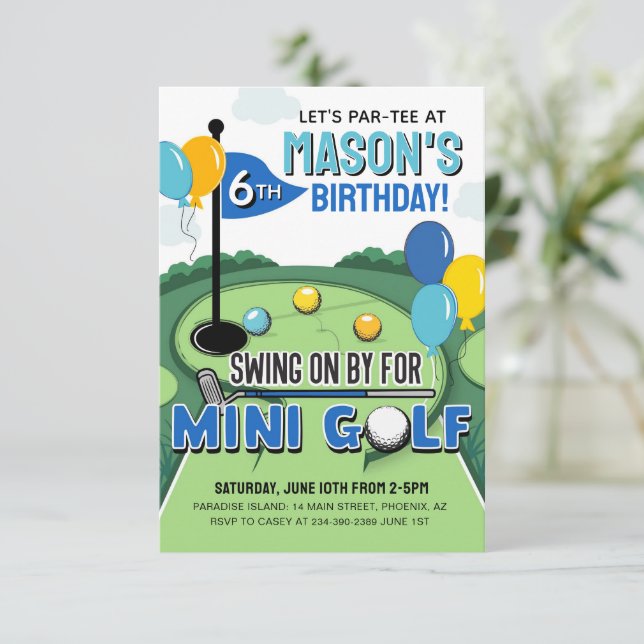 Mini Golf Birthday Invitation, Putt Putt Birthday  Inbjudningar (Stående Fram)