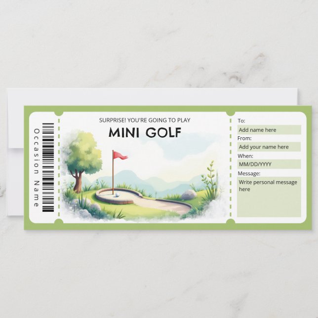 Mini Golf Gift Certificate Inbjudningar (Framsida)