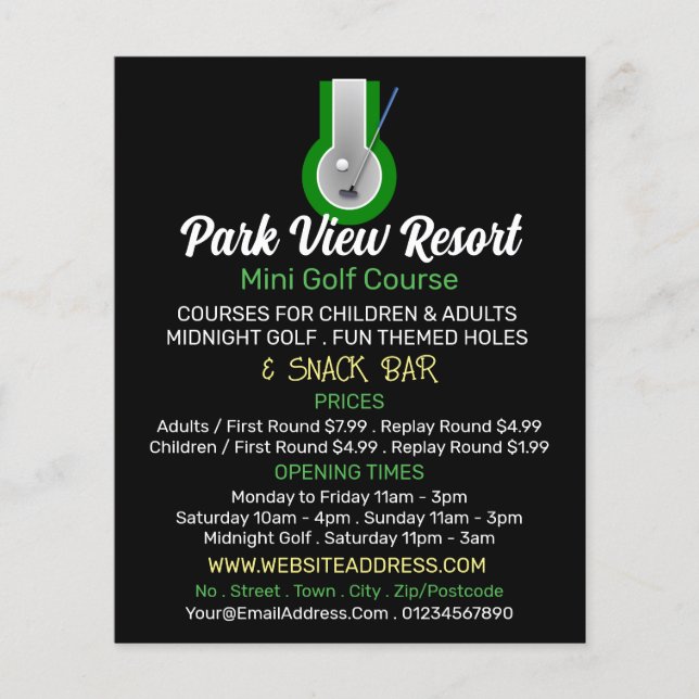 Mini Golf Logotyp, Mini Golf Course Advertising Flygblad (Framsidan)