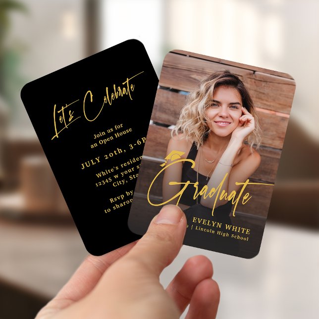 Mini Grad Cap Script Photo Graduation Invite Tilläggskort (Mini Grad Cap Script Photo Graduation Invite)