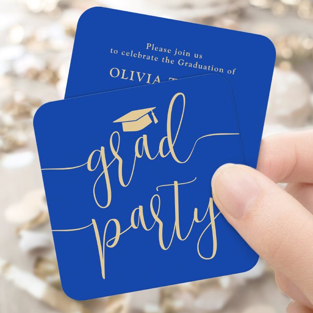 Mini Graduation Party Invitation Blue & Gold Card Tilläggskort (Skapare uppladdad)