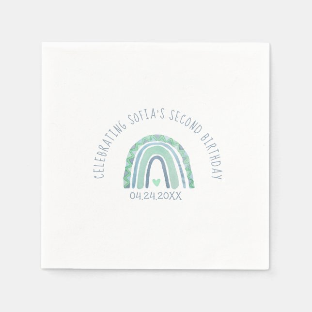 Mini-grönt och blåfärgad tonerboho-regnbåge pappra pappersservett (Framsidan)