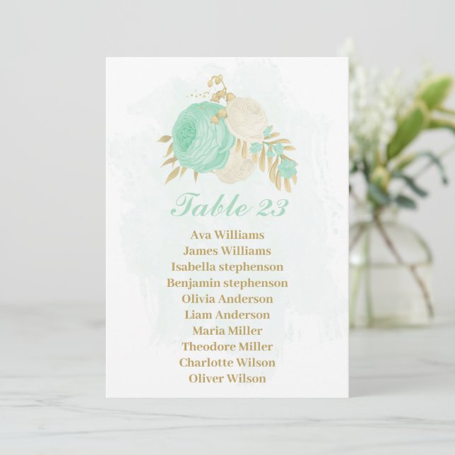 Mini grönt&vita blommor guld-sittplatskort inbjudningar (Stående Fram)