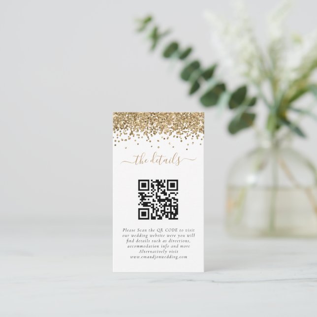 Mini guld glitter QR-kod Bröllopsdetaljer  Tilläggskort (Stående Fram)
