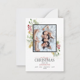 Mini Guld Winter Greenery God jul Photo Anteckningskort