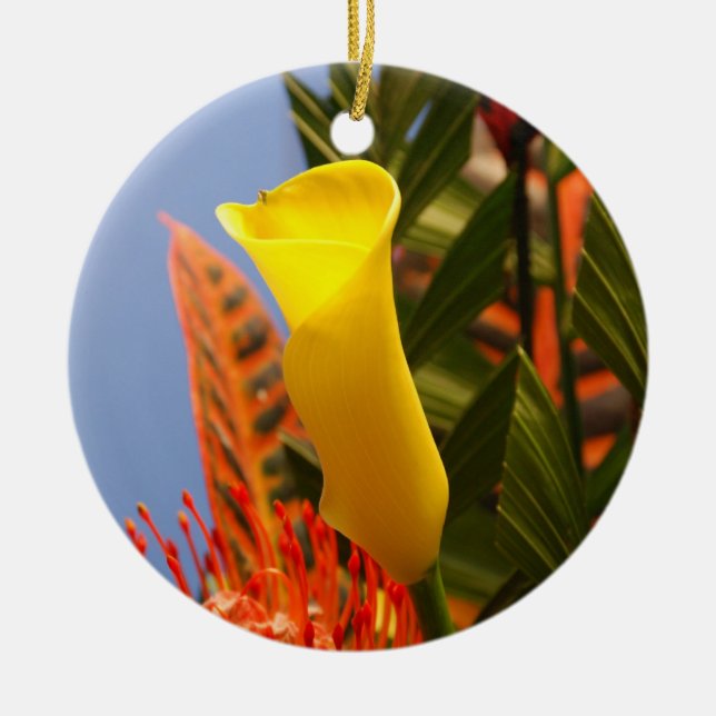 mini gult calla lily julgransprydnad keramik (Framsidan)