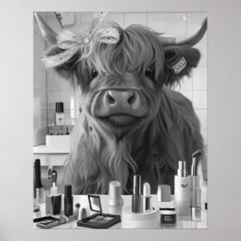 Mini Highland Cow Rosa Ribbon & Beauty Products Poster