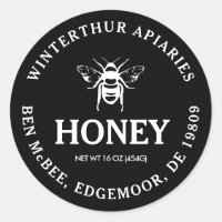 Mini Honung Burk Lid-etikett med Bee på Black